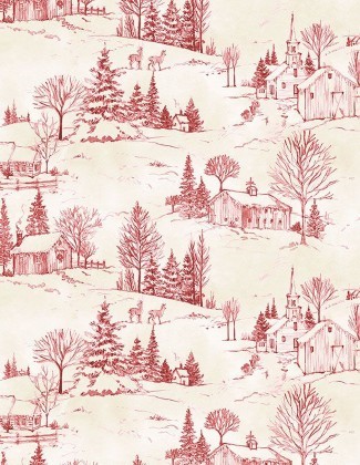 Wilmington Prints - The Jolly North - Scenic Toile, Cream/Red