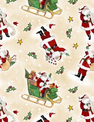 Wilmington Prints - The Jolly North - Tossed Santas, Cream