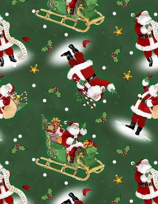 Wilmington Prints - The Jolly North - Tossed Santas, Green
