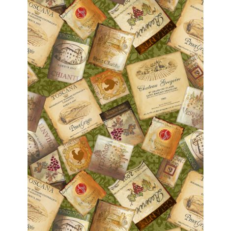 Wilmington Prints - Tuscan Delight - Large Wine Labels, Green