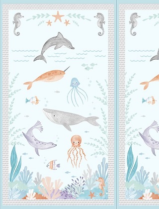 Wilmington Prints - Underwater Whimsy - 24' Sea life Panel, Multi