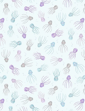 Wilmington Prints - Underwater Whimsy - Jellyfish Toss, Blue