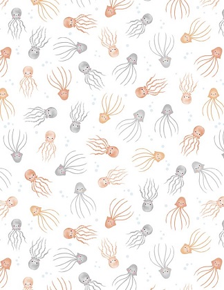 Wilmington Prints - Underwater Whimsy - Jellyfish Toss, White