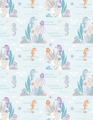Wilmington Prints - Underwater Whimsy - Seahorses, Blue