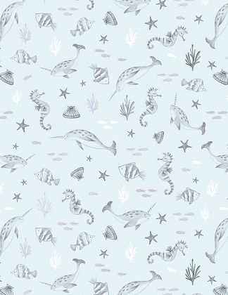Wilmington Prints - Underwater Whimsy - Sealife Toss, Blue