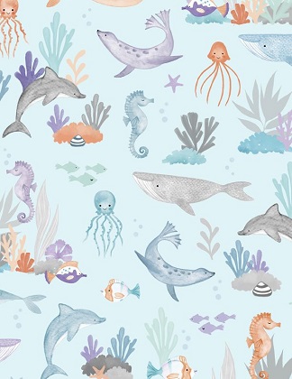 Wilmington Prints - Underwater Whimsy - Underwater Scenic, Blue
