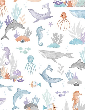 Wilmington Prints - Underwater Whimsy - Underwater Scenic, White