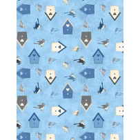 Wilmington Prints - Welcome Winter! - Birds & Birdhouses, Medium Blue