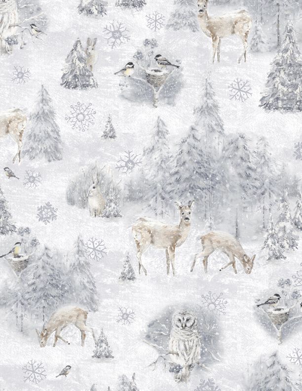 Wilmington Prints - Woodland Frost - Forest Animals, Scenic, Gray
