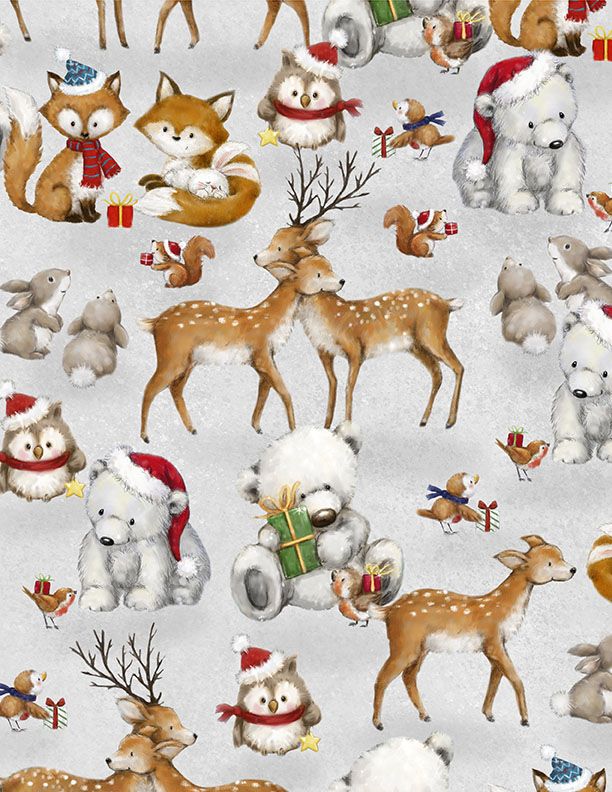 Wilmington Prints - Woodland Gifts - Critter Couples, Gray