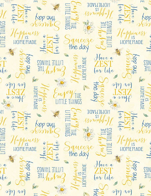 Wilmington Prints - Zest For Life - Word Toss, Yellow