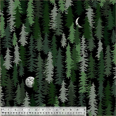 Windham Fabrics - Winter Fleece Print - Midnight Pines, Black