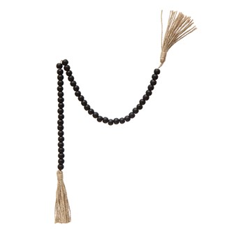 Wood Bead Garland with Jute Tassels, Black