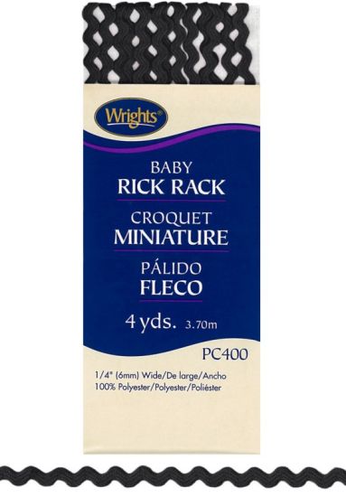 Wrights - Baby Rick Rack - 1/4' X 4 Yards, Black