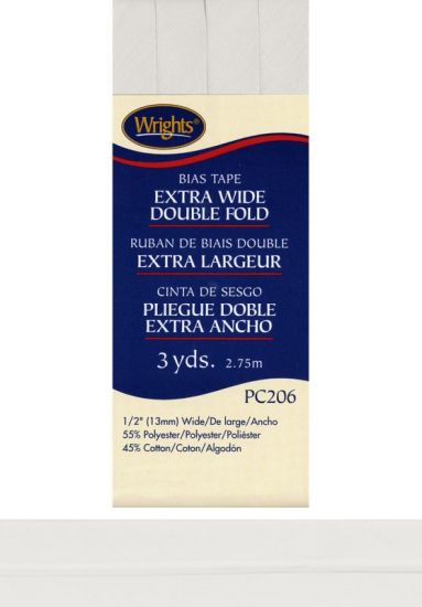 Wrights - Bias Tape X-Wide Double Fold - 1/2' x 3 yd, White