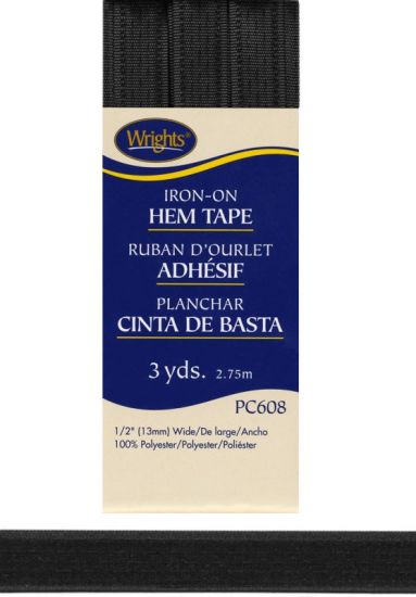 Wrights - Iron On Hem Tape Binding - 1/2 x 3 yd, Black