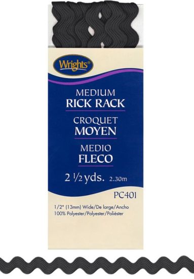 Wrights - Medium Rick Rack - 1/2' x 2.5 yds, Black
