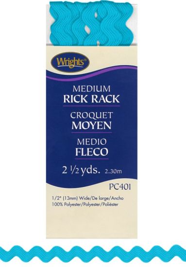 Wrights - Medium Rick Rack - 1/2' x 2.5 yds, Blue Jewel