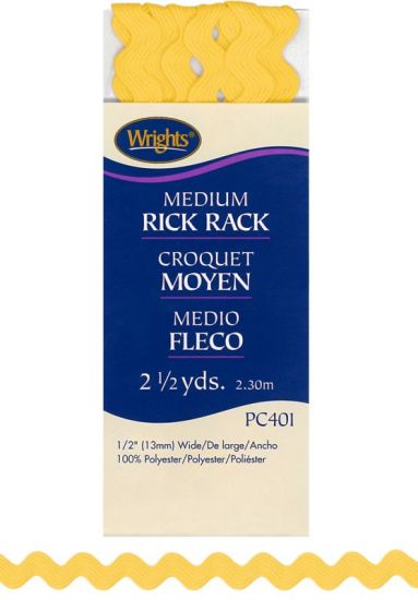 Wrights - Medium Rick Rack - 1/2' x 2.5 yds, Canary