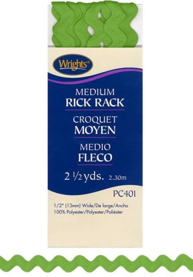 Wrights - Medium Rick Rack - 1/2' x 2.5 yds, Leaf Green