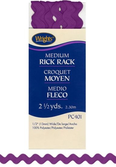 Wrights - Medium Rick Rack - 1/2' x 2.5 yds, Purple