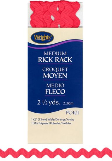 Wrights - Medium Rick Rack - 1/2' x 2.5 yds, Red