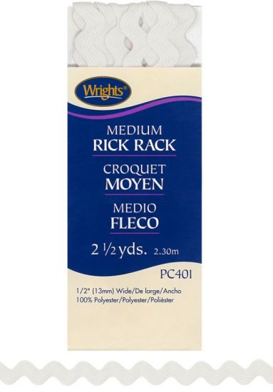Wrights - Medium Rick Rack - 1/2' x 2.5 yds, White