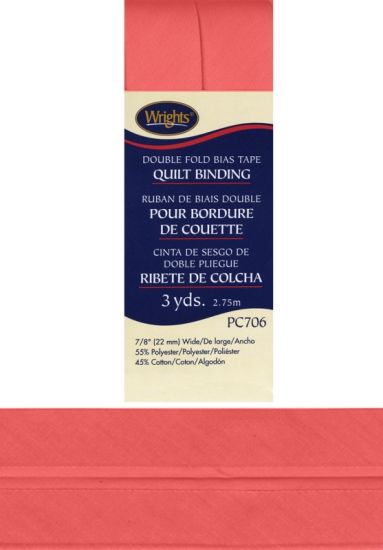 Wrights - Quilt Binding Double Fold - 7/8' x 3 Yds; Neon Red