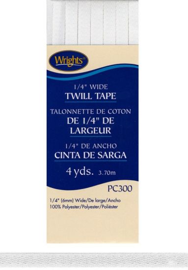 Wrights - Twill Tape - 1/4' x 4 yds, White