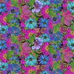 Clothworks - Earth Song - Packed Floral, Dark Orchid Metallic