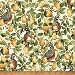 Hoffman California - In A Pear Tree - Pears & Birds, Cream/Gold