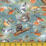Mook - 60^ Stretch Minky - Forest Critters - Twig & Tumble, Aqua