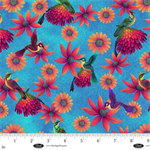 Blank Quilting - Luminous Haven Minky - Hummingbirds and Flowers, Bright Blue