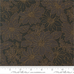 Moda - Merry Manor Metallic - Poinsettia Blooms Damask, Ebony