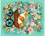 Quilting Treasures - Flora & The Fox - 36^ Fox & Floral Panel, Turquoise