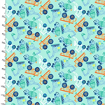 3 Wishes - Dump, Dig & Rumble Flannel - Busy Builders, Turquoise