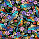 Quilting Treasures - Sunlit Birds - Stained Glass Birds & Floral, Black