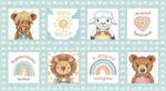 Henry Glass - Boho Buddies - 24^ Block Panel, Light Teal