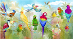 3 Wishes - Tropicolor Birds - 24^ Bird On A Vine Panel, Multi