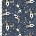 3 Wishes - Starry Adventures Flannel - Star Ships, Navy