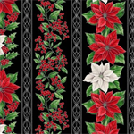 Hoffman California - Blooming Holidays - Border Stripe, Onyx/Silver