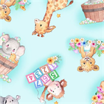 Quilting Treasures - Little Ones - Baby Animals Toss, Light Blue