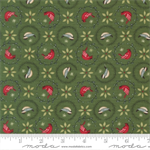 Moda - When Snow Falls - Tiny Birds In Wreaths, Evergreen