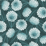 Quilting Treasures - Dahlias At Dusk - Dahlias, Dark Teal