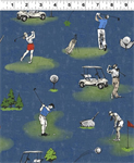 Clothworks - Tee Time! - Golfing Toile, Dark Denim