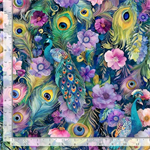 Timeless Treasures - Wild Beauty - Peacock Peek-A-Boo Floral, Navy