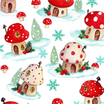 Quilting Treasures - Gnome For The Holiday - Mushroom Houses Toss, White