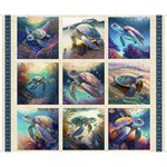 Quilting Treasures - Endless Blues - 36^ Sea Turtle Picture Patch, Cream