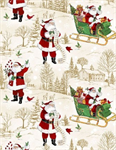 Wilmington Prints - The Jolly North - Scenic Toile and Santas, Cream