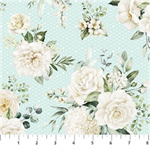 Northcott - White Wedding - Floral, Seafoam